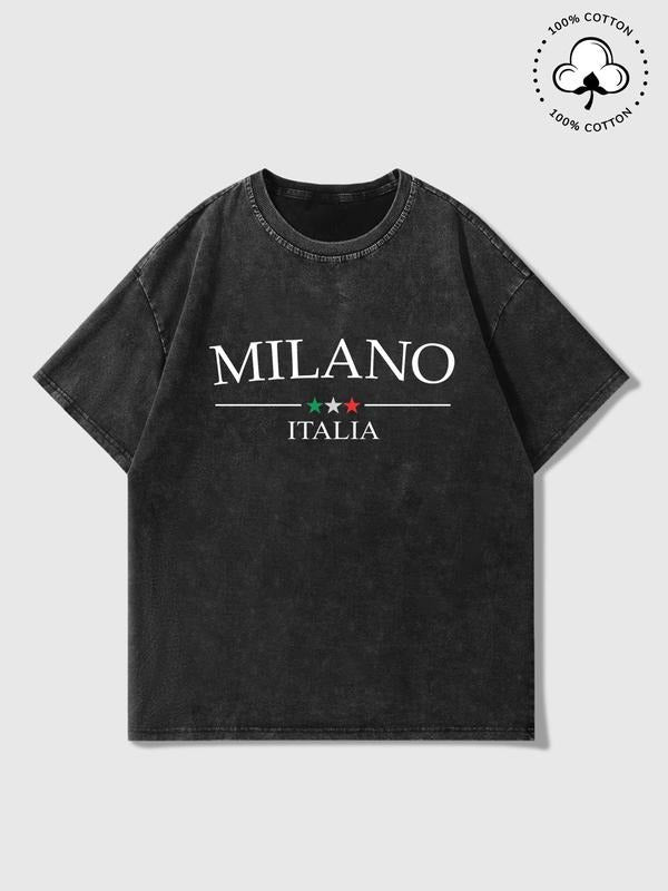 Men's Letter & Star Print Short Sleeve T-Shirt, Regular Fit Casual Fashion T-Shirt for Summer, Men's Top for Daily Wear, Crewneck, Cotton
