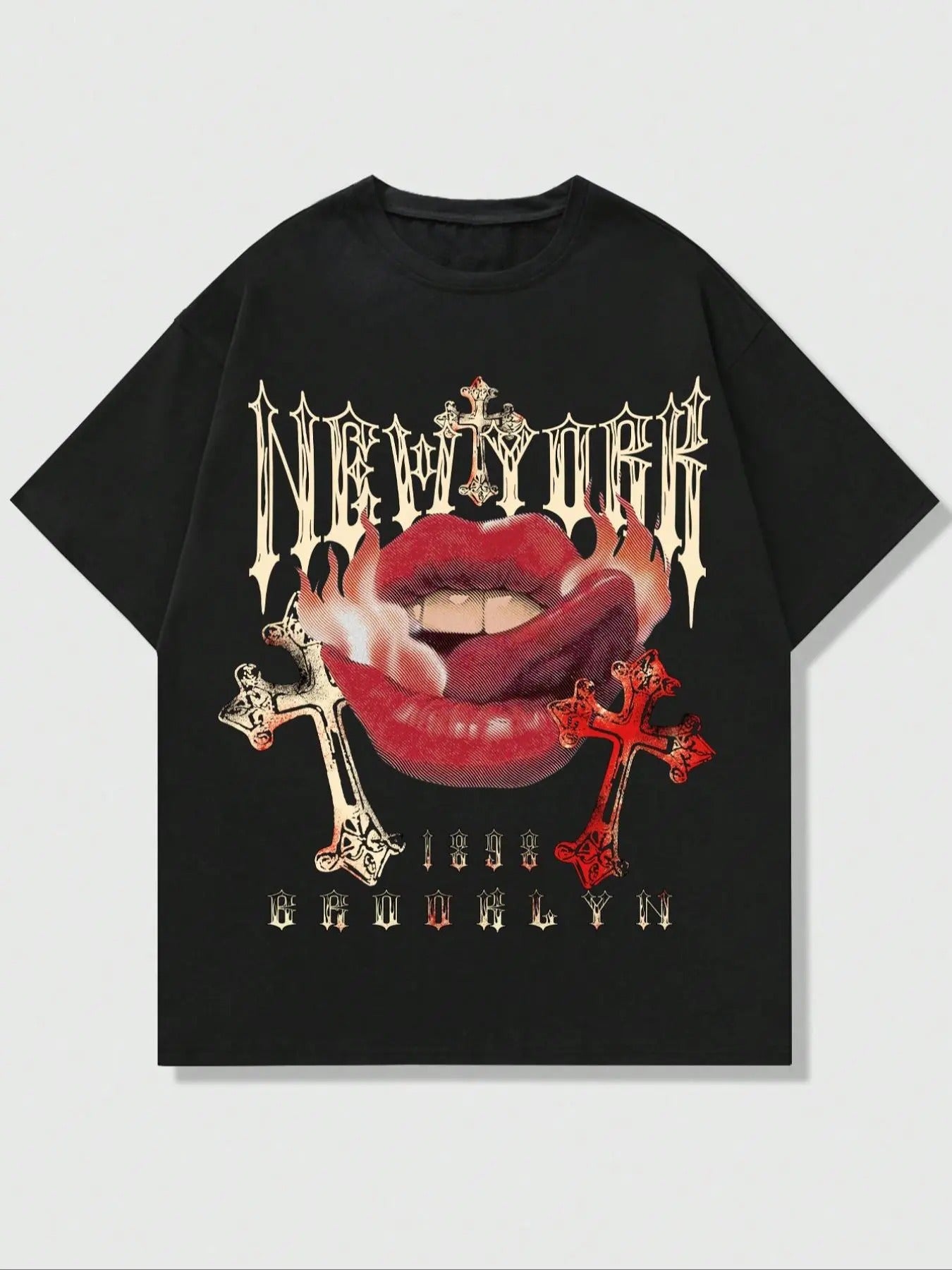 Men's Letter Cross Print Round Neck Tee, Regular Fit Casual Short Sleeve Crew Neck T-Shirt for Summer, Fashion Men's Top for Daily Wear