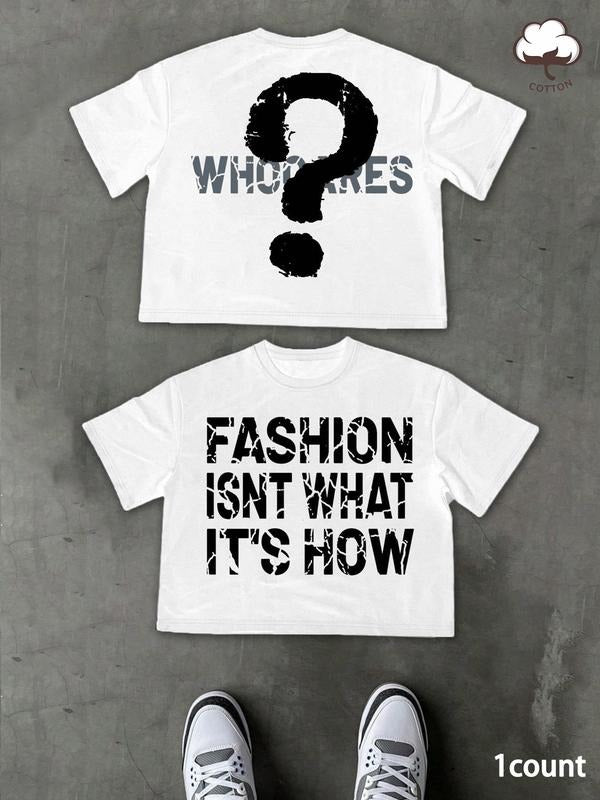 Men's Letter Print Round Neck Graphic Tee, Regular Fit Casual Fashion Short Sleeve T-shirt for Summer, Men's Top for Daily Wear, Tropical, Cotton