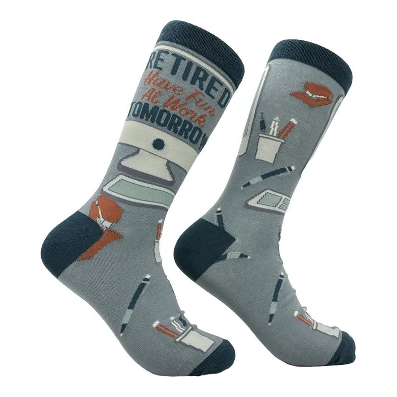 Men's Retired Have Fun At Work Tomorrow Socks Funny Sarcastic Retirement Novelty Footwear Funny Graphic Socks Comfortable Fitted Spandex Cotton