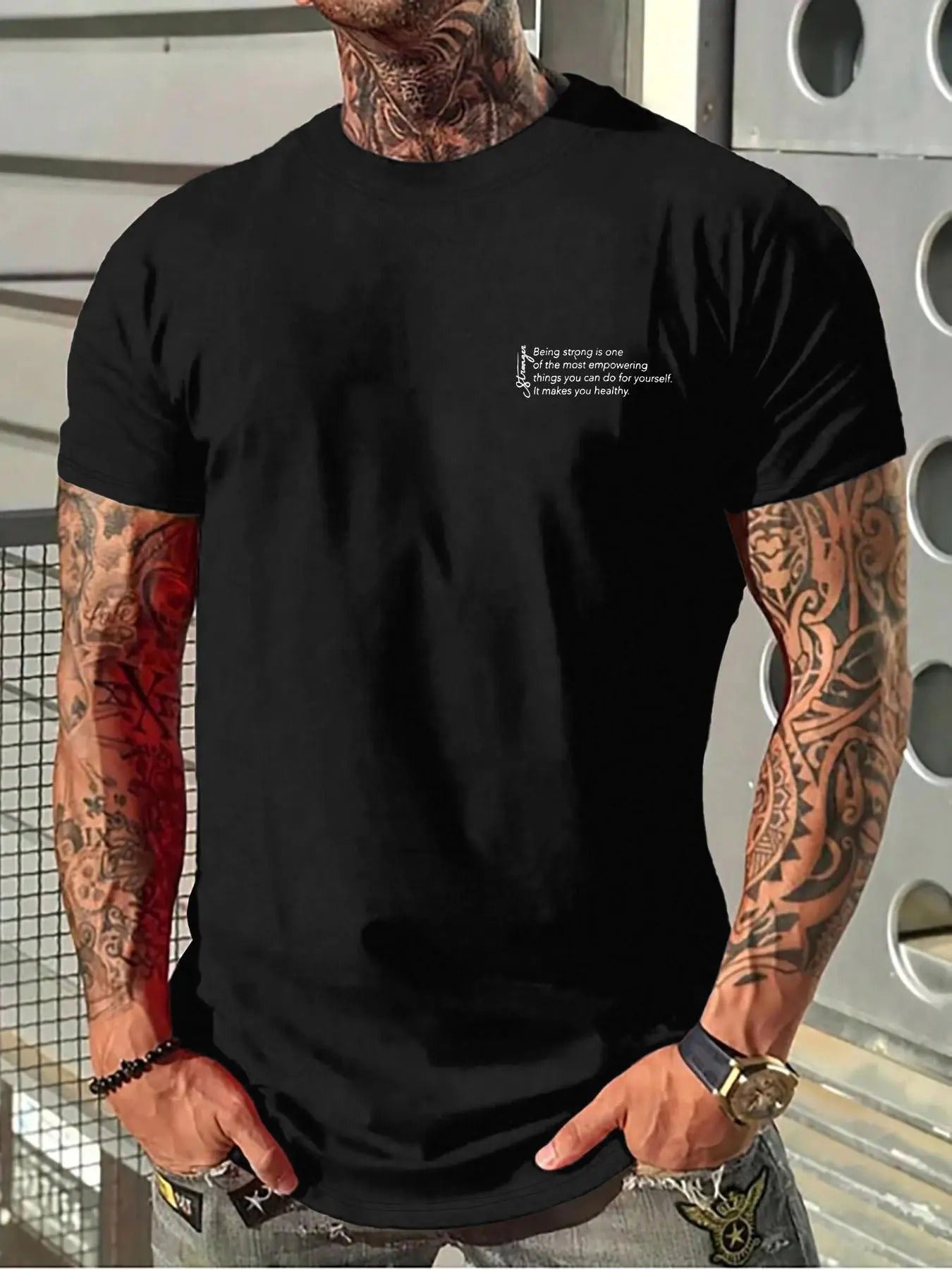 Men's Solid Color Letter Print Round Neck Tee, Regular Fit All-Match Casual Short Sleeve Crew Neck T-shirt for Daily Wear, Men's Top for All Seasons