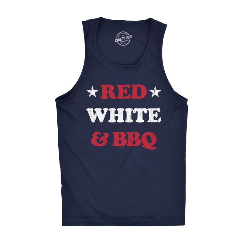 Mens Red White And BBQ Fitness Tank Funny Patriotic Barbecue Text Shirt For Guys Funny Workout Shirt for Men with Plus Sizes Patriotic Tank Top for Men Funny Food Sleeveless Tee Novelty Tank Tops for Navy