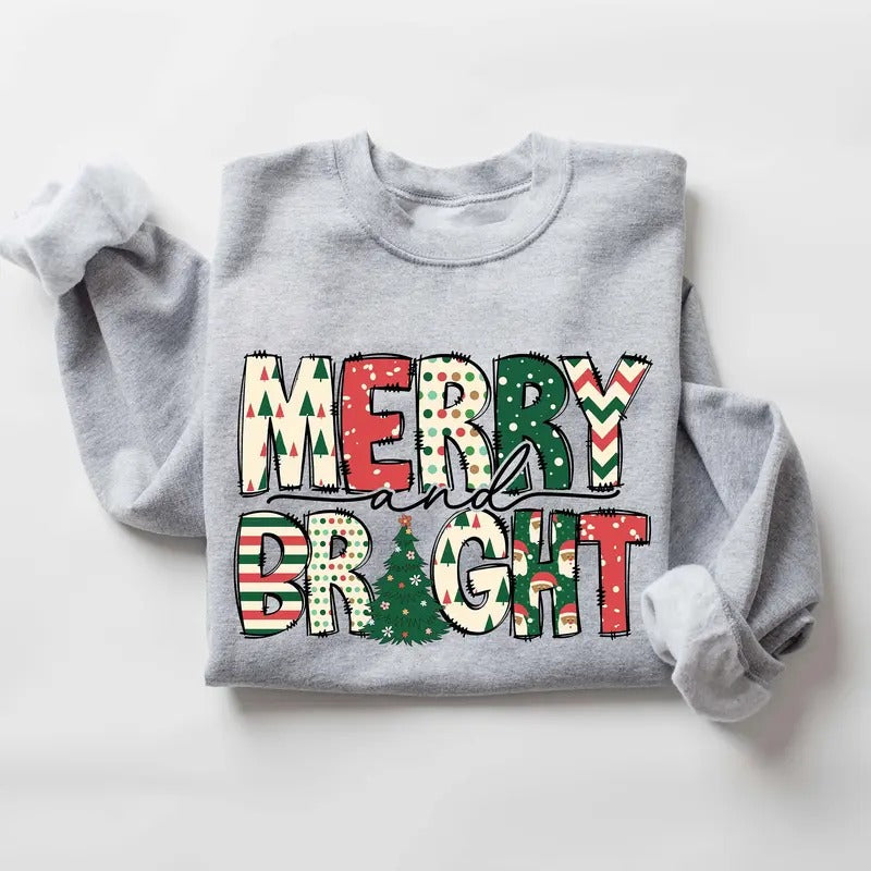 Merry and Bright Sweatshirt, Christmas Sweatshirt, Family Christmas Sweatshirt, Christmas Sweatshirts for Women, Merry Christmas Sweatshirtstyle{n002}2