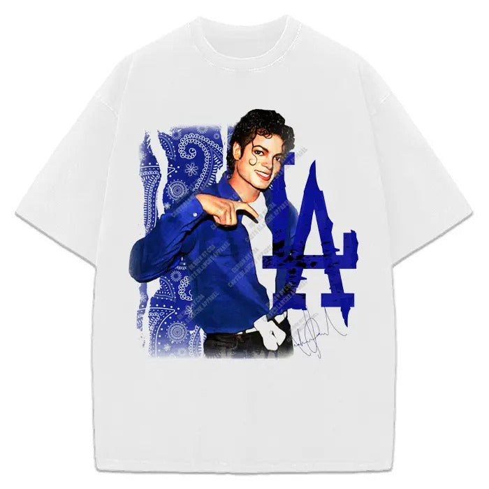 Michael Jackson Gang LA Los Angeles Blue Bandana Snoop Dogg 90's Graphic T-Shirt Crewneck Cotton Menswear Top