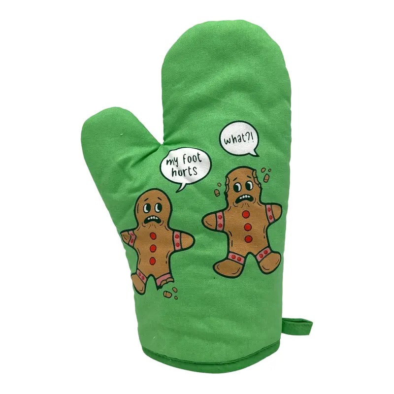 My Foot Hurts Funny Xmas Gingerbread Men Cookie Novelty Kitchen Utensils Funny Graphic Kitchenwear Christmas Funny Food Novelty Cookware Green -