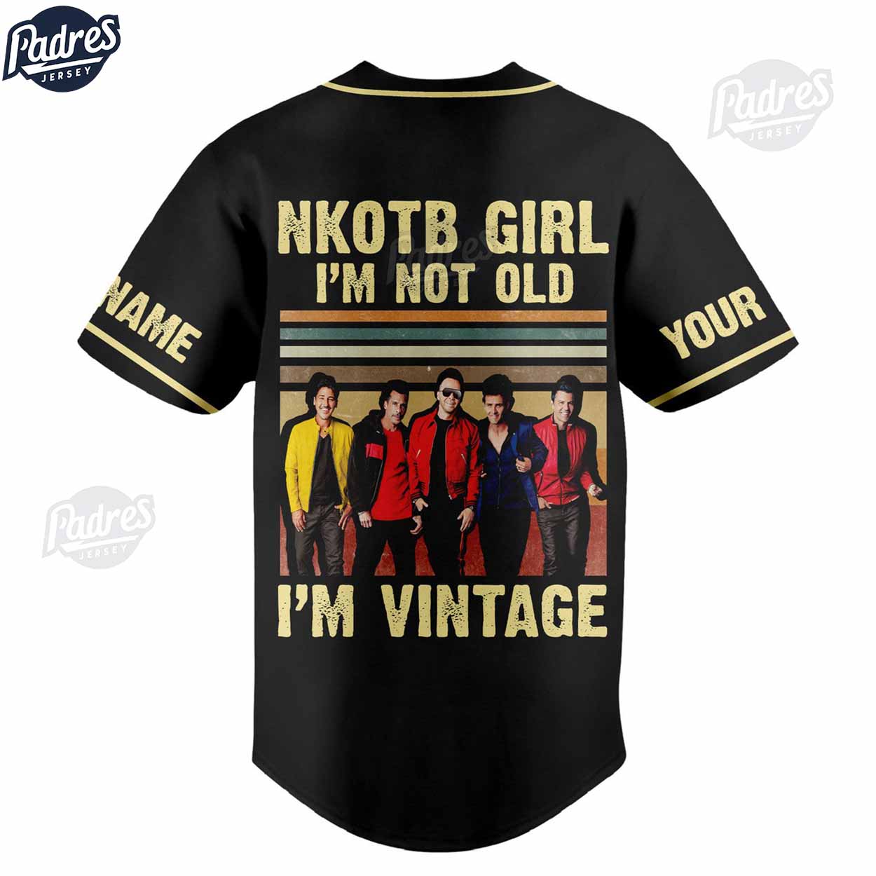 NKOTB Girl I'm Not Old I'm Vintage Custom Black Baseball Jersey - Padres Jersey Oasis: Elevate Your Baseball Style Game