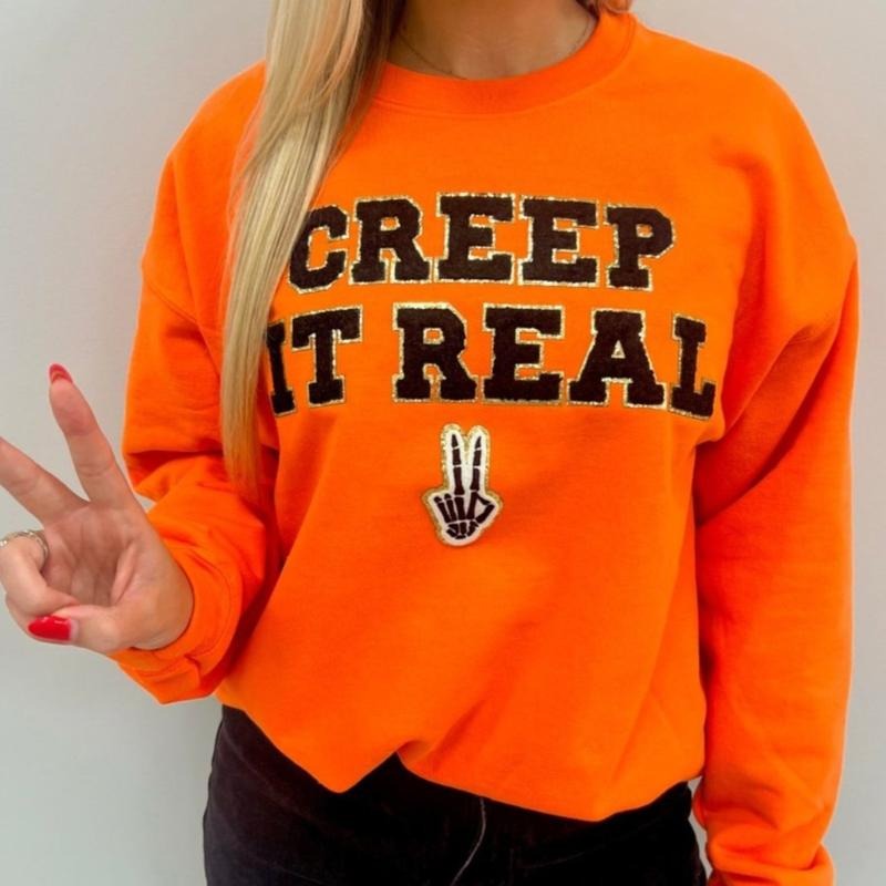 Neon 'Creep It Real' Letter Patch Sweatshirt