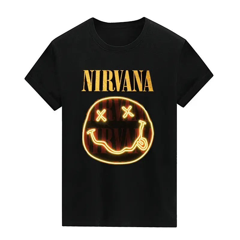 Nirvana T-shirt Smile Face Crewneck Casual Undershirt Short Sleeve Menswear Top