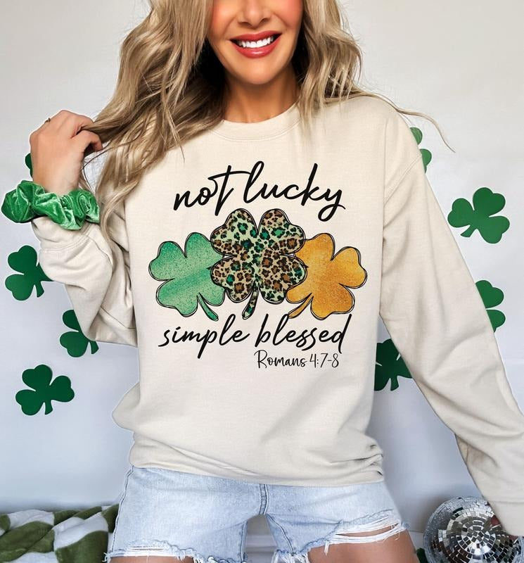 Not Lucky Simply Blessed Stpatrick's Day Shamrock Clover Stpatrick's Shirt Stpatrick's Quotes