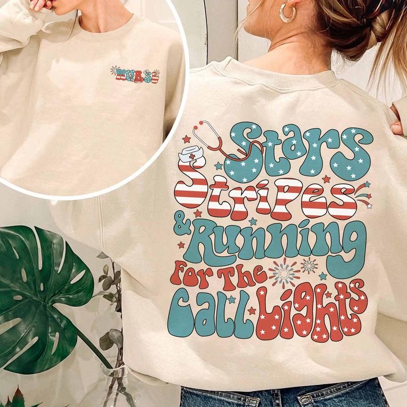 Nurse 4th Of July Double Sided Shirt Stars Stripes And Running For The Call Lights Emergency Department Appreciation Gifts Women 2 Side Tee