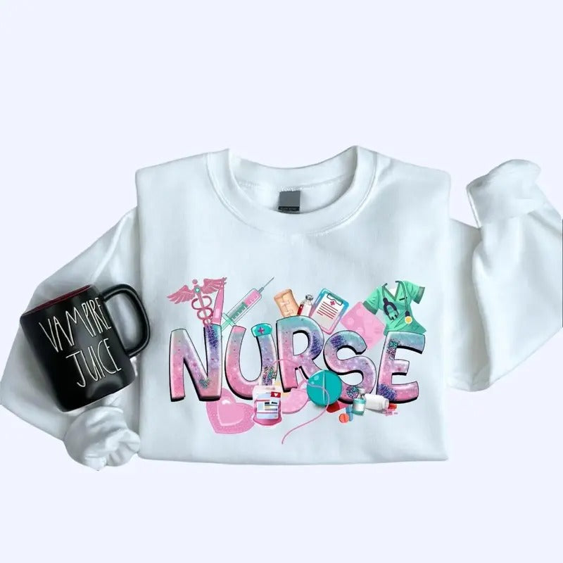 Nurse Doodles Shirts, Nurse Week Appreciation, Nurse Superhero Sweatshirt, Nursing Student Shirt, Nursing School Shirt, RN Nurse Shirt, Full Size, Full Color, Gift For Friend