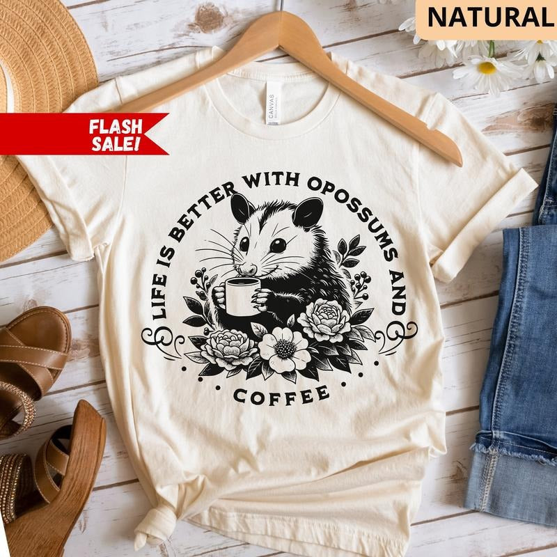 Opossum Coffee T Shirt Hoodie Sweater Coffee Lovers Shirt Opossum Lover Cute Sweatshirt Vintage Shirt Retro Opossum Shirt Funny Possum Gift For Her