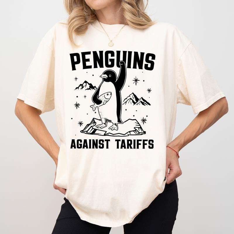 Penguins Against Tariffs Comfort Colors Shirt, Resistance T-shirt, Sarcastic Graphic Tee, Penguin Flippers Up Clothing, Penguins Resist Outfits