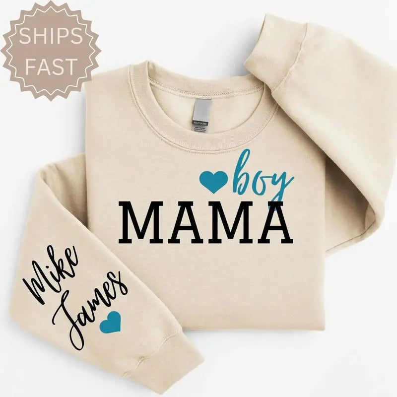 Personalized Boy Mama Sweatshirt, Custom Boys Of Mom Hoodie, New Mama Shirt, Baby Announcement Mom Clothing, Mother's Day Gifts
