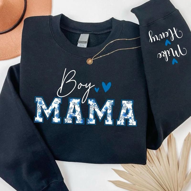 Personalized Boy Mama Sweatshirt, Custom Name Boys Of Mom Hoodie, New Mama Shirt, Baby Announcement Mom Clothing, Mother's Day Gifts