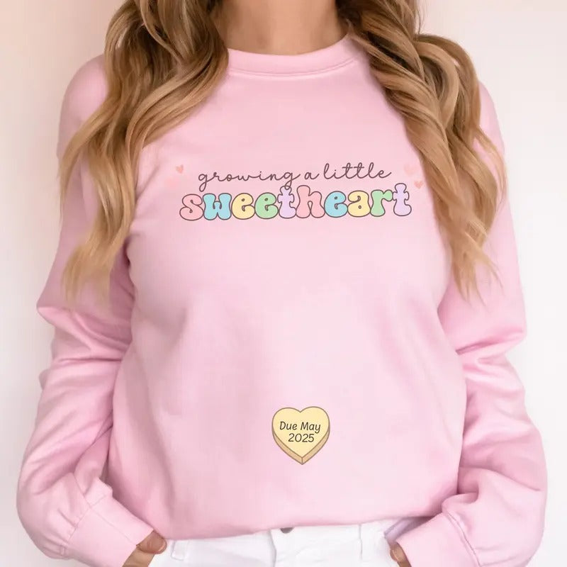 Personalized Valentine's Day pregnancy announcement sweatshirt, Funny Pregnancy reveal shirt, candy hearts crewneck, baby announcement