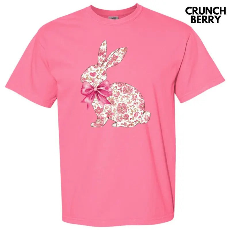 Pink Floral Easter Bunny Comfort Colors T-Shirt
