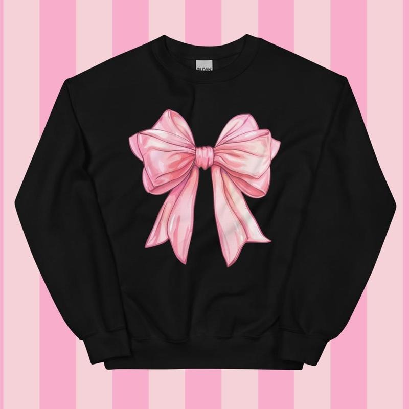 Pink Girly Coquette Bow Crewneck - Unisex Apparel Relaxed Fit Printed In The USA Clothing Womenswear Casual Comfort Cotton Top Athletic Boho Chic