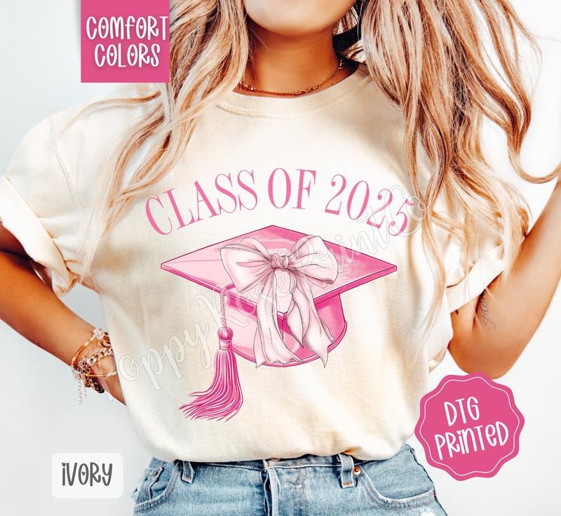 Pink Graduation Comfort Colors Shirt, Senior Tshirt, Cute Coquette Grad Hat Tee, Gift for Her