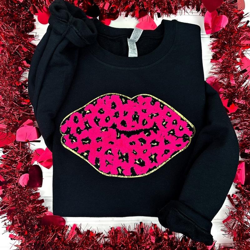 Pink Leopard Lips Patch Sweatshirt