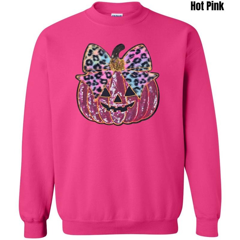 Pink Sequin Pumpkin Bow Patch Sweatshirt