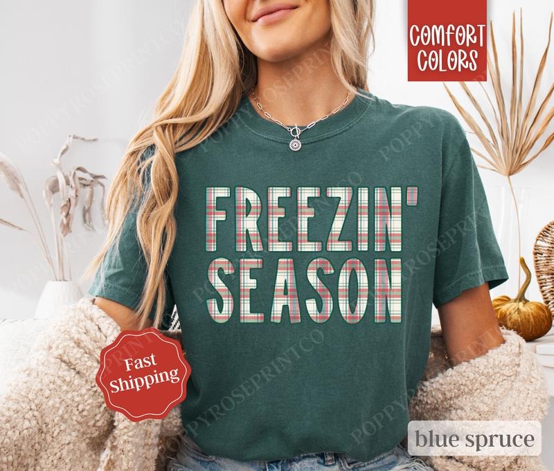 Plaid Freezin' Season Shirt Comfort Colors, Cute Women's Tee, Winter Women's Tshirt