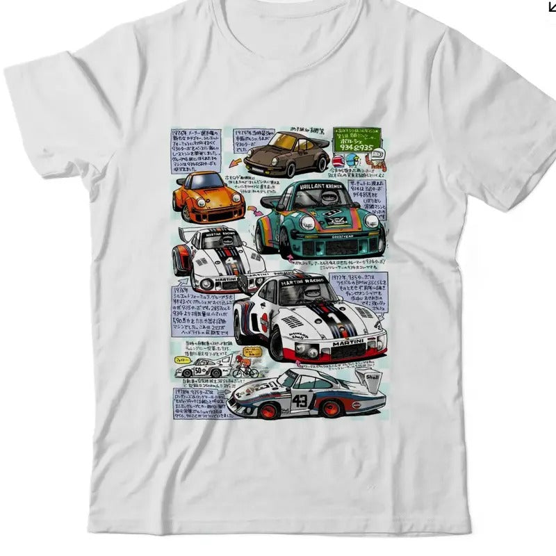 Porsche Anime Racing Tee Shirt Menswear Top Underwear Man Tropical Human T-Shirt Crewneck Round Neck Shortsleeve Operator Casual