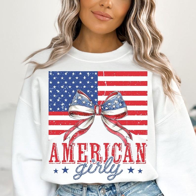 Premium American Girly , Coquette 4th Of July , 4th Of July , American Flag Sweatshirt