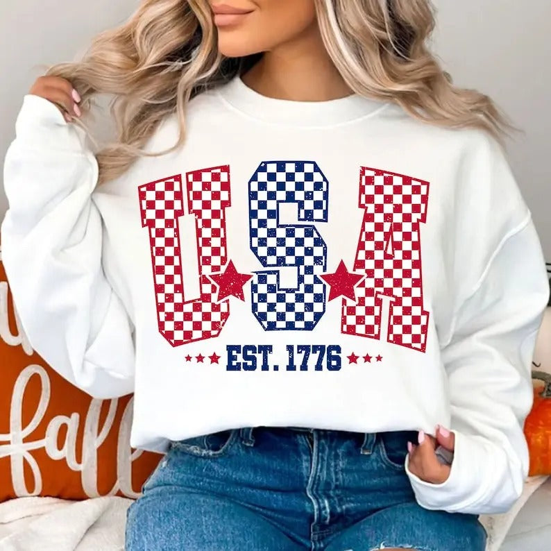 Premium Checkered USA, 4th of July , Fourth Of July, USA , 1776 , America , Independence Day sweatshirt
