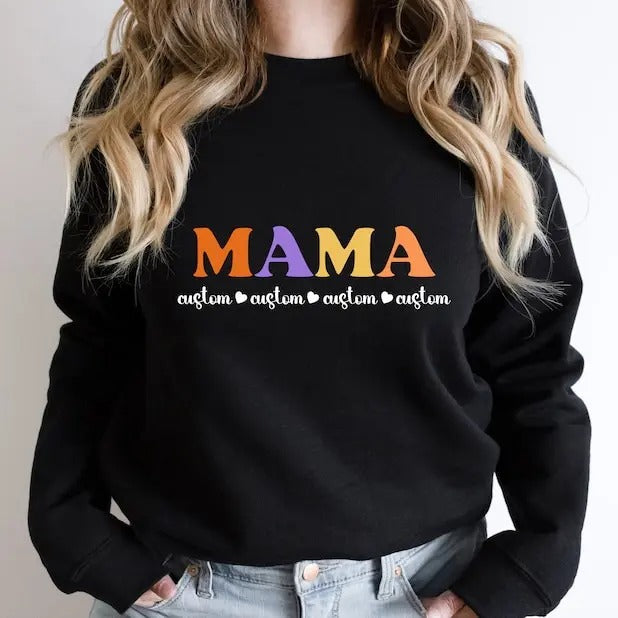 Premium Customized Mama Sweatshirt, Colorful Mom Themed Shirt For Women, Trendy Mommy Hoodie, Preppy Mother's Day Sweater, Gift For Mummy