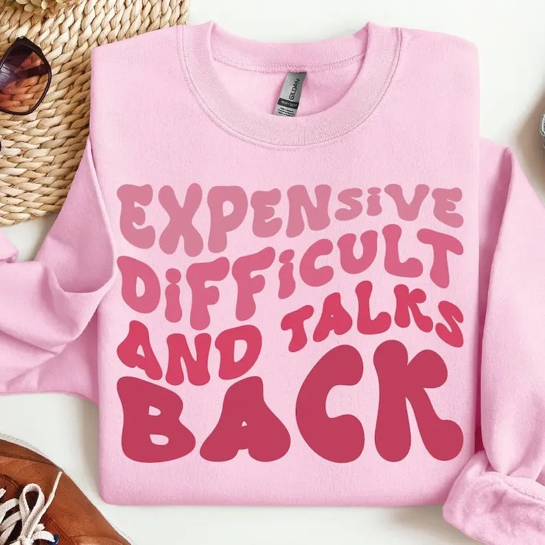 Premium Cute Mothers Day Sweatshirt & Hoodie, Expensive Difficult And Talks Back, Mothers Day, Mom Life Retro Groovy Funny Wife Sweatshirt