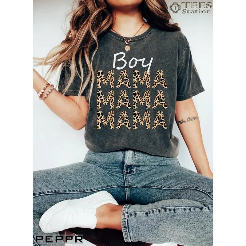 Premium Leopard Boy Mama Shirt, Boy Mom, Mom Shirt For Mother's Day, Baby Shower Gift, New Mom, Mom T shirt, Mom of Boys, Mama tshirt