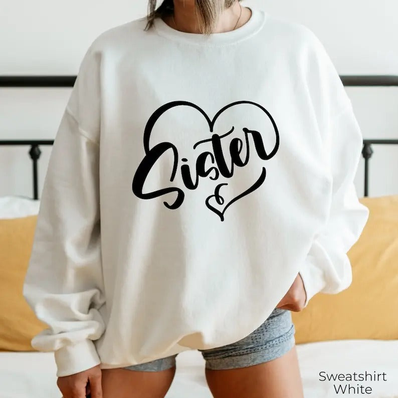Premium Sister Sweatshirt, Trendy Heart Themed Hoodie For Women, Auntie Shirt For Mom, Aunt Sweat, Titi Sweater, Minimalist Gift For Sis