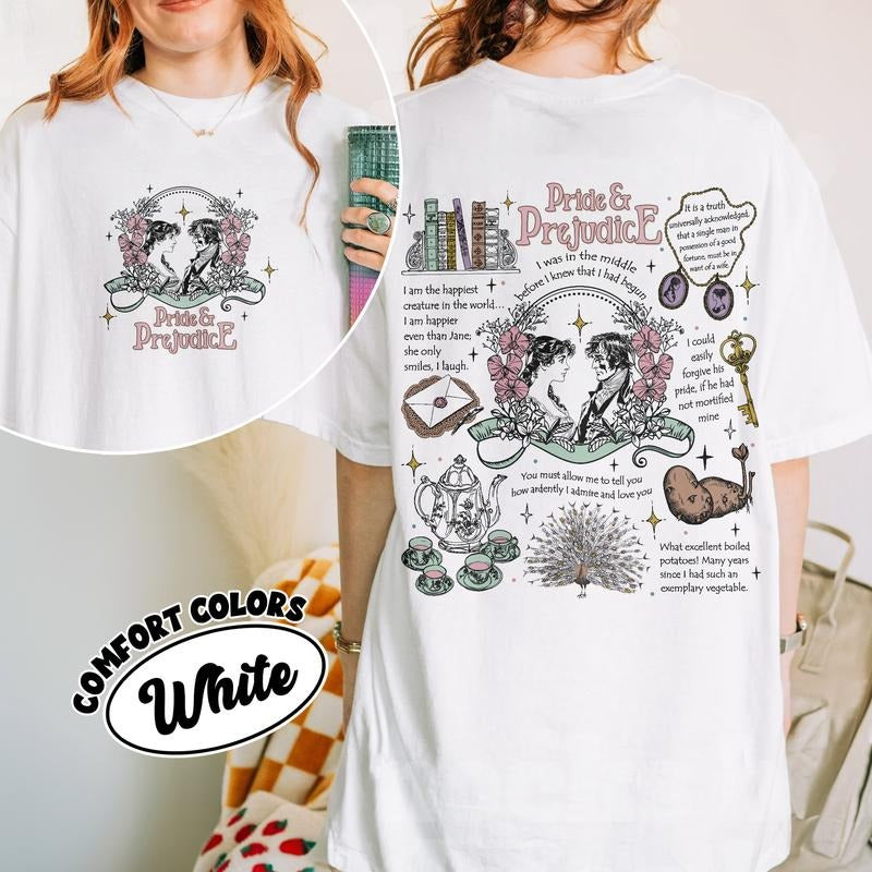 Pride and Prejudice Quotes Two Sided Comfort Colors Shirt, Romance Novels T Shirt, Jane Austen Inspired, Feminist Literary Classic Gift