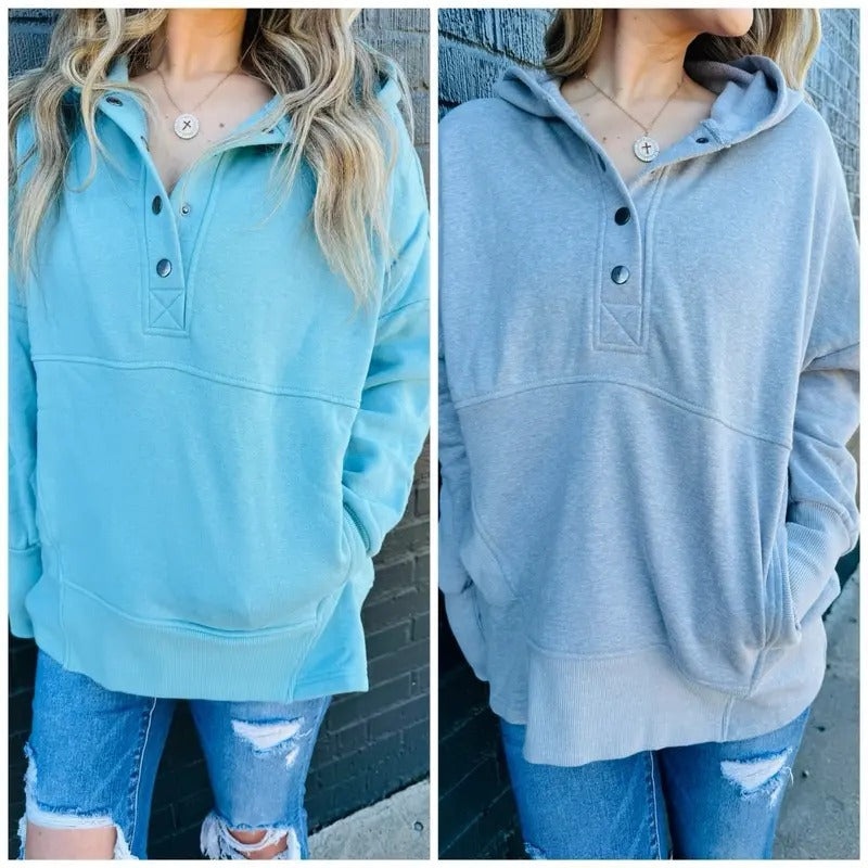 Quarter Button Up Zenana Hoodie