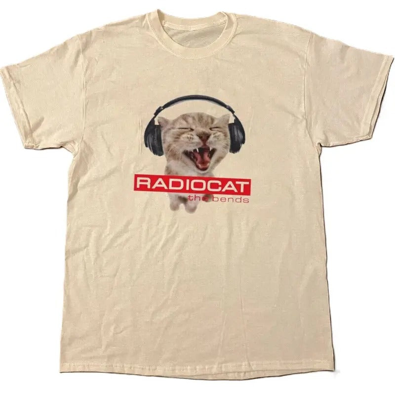 RARE!! Radiohead Cat Album Cover T-Shirt The Bends Concert Shirt Gift for Fans MenswearT-shirt, Vintage 90s style top clothing, Unisex graphic Streetwear shirts