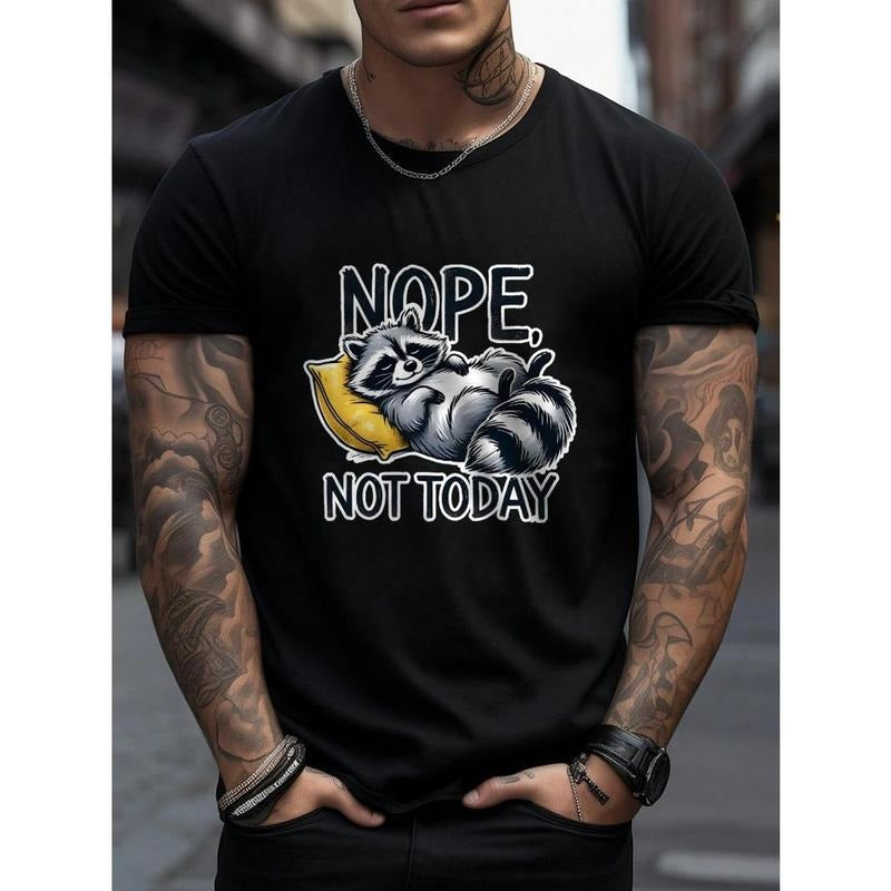 Raccoon Classic Printed Cotton Crew Neck T-Shirt - Short Sleeve T-Shirt, Casual for Men, Comfortable for Weekend Outings, Soft and Slightly Stretchy, Regular Fit, Suitable for Spring, Summer, and Autumn, Machine Washable. Made in USA