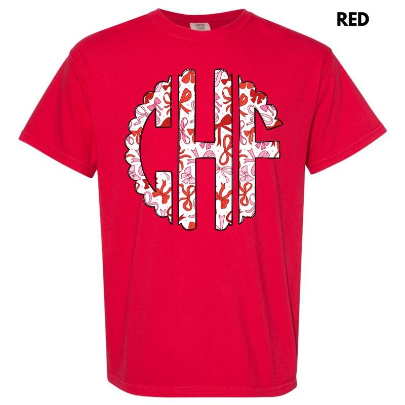 Red Ribbons Monogram Comfort Colors T-Shirt 'NLB'