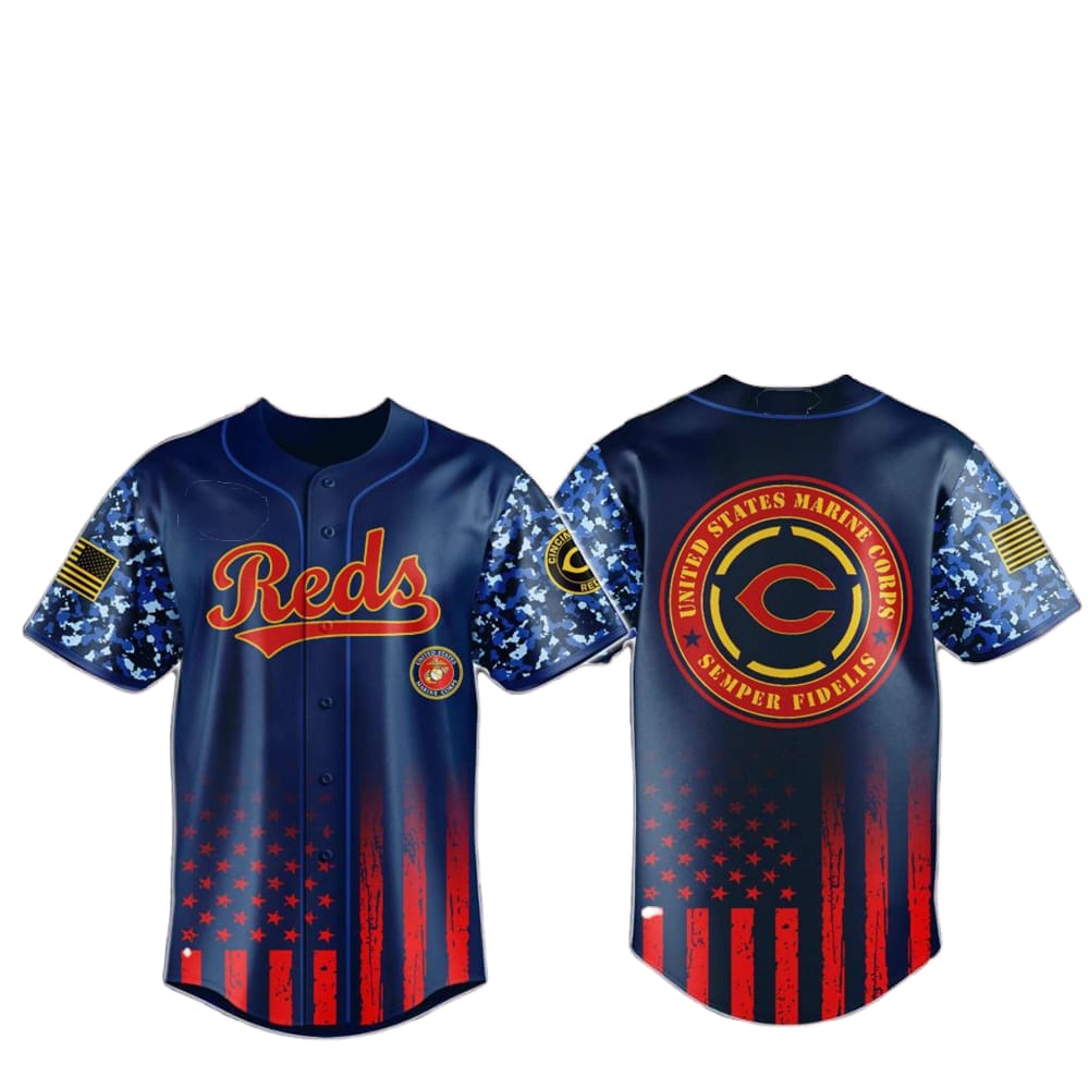 Reds Marine Corps Military Appreciation Baseball Jersey 2025 - Grishko.com