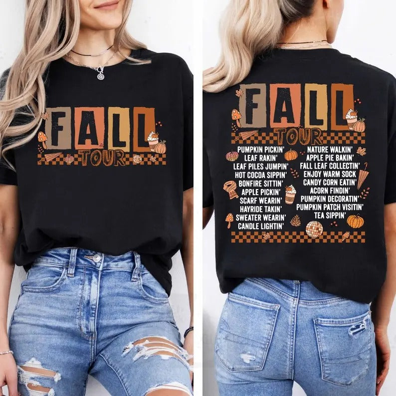 Retro Fall Tour Two Sides Shirts, Fall Vibes 2-Sides Sweatshirt, Autumn Leaves Pumpkin Hoodies,Pumpkin Gardening TShirt, Fall Vibes Only Tee T-shirt, sweater and Hoodie