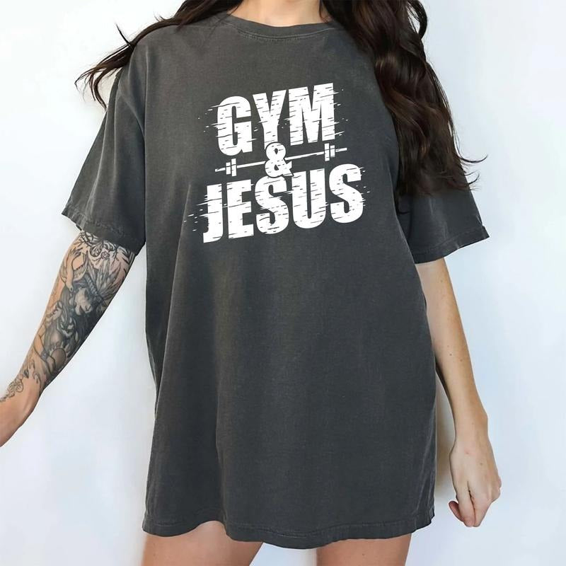 Retro Gym And Jesus Comfort Colors Shirt, Faith Workout Unisex T-shirt, Christian Gym Graphic Tee, Religious Gym Lovers Clothing