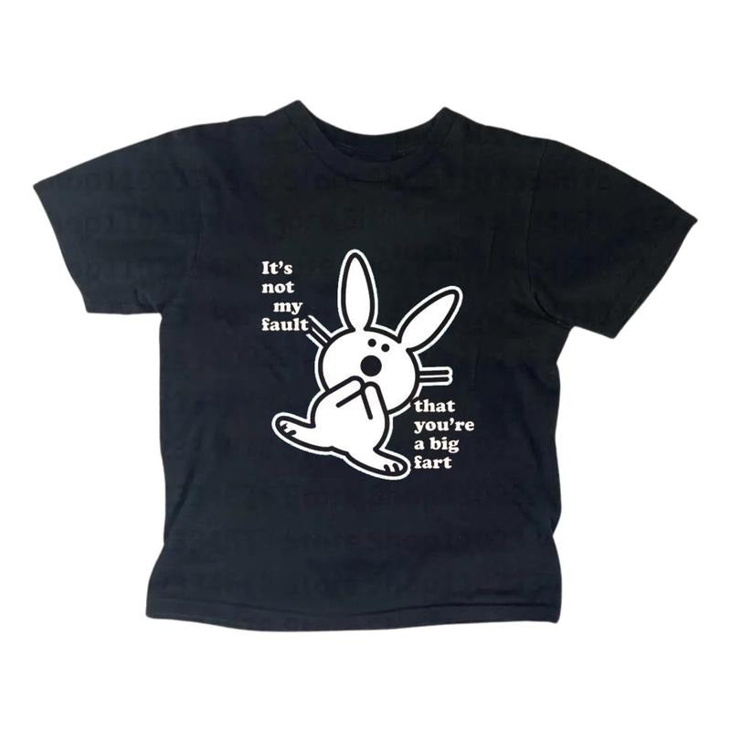Retro Happy Bunny Baby Tee, Y2k Top Women Streetwear, Gothic Emo Girl Top, Scene Clothing 2000s, Casual Cotton Short Sleeve, Women Fitted T-Shirt