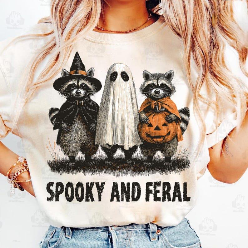 Retro Spooky And Feral Raccoon, Halloween Raccoon, Creepy Cute Raccoon Ghost, Feral Girl Shirt