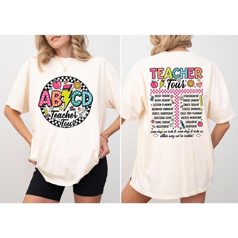 Retro Teacher Tour Comfort Color Shirt Abcd Teacher Tour T-shirt Back To School Tee Elementary School Teacher Shirts First Day Of School Latarshia Grant Top Womenswear