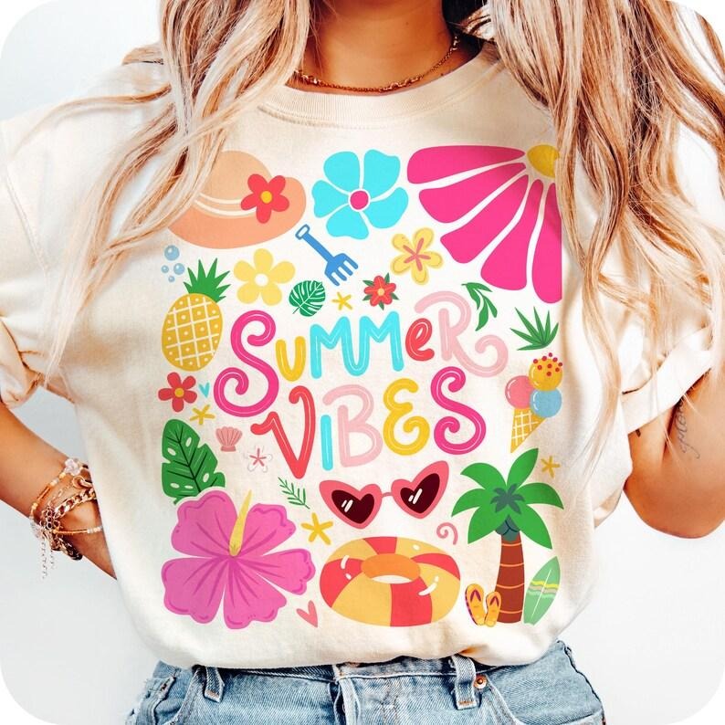 Retro Tropical Summer Vibes Floral Coquette Hello Brushstroke Beach T-Shirt