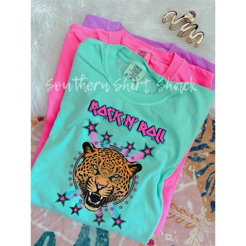 Rock N Roll Leopard T Shirt | Band Tee | island reef comfort colors t shirt