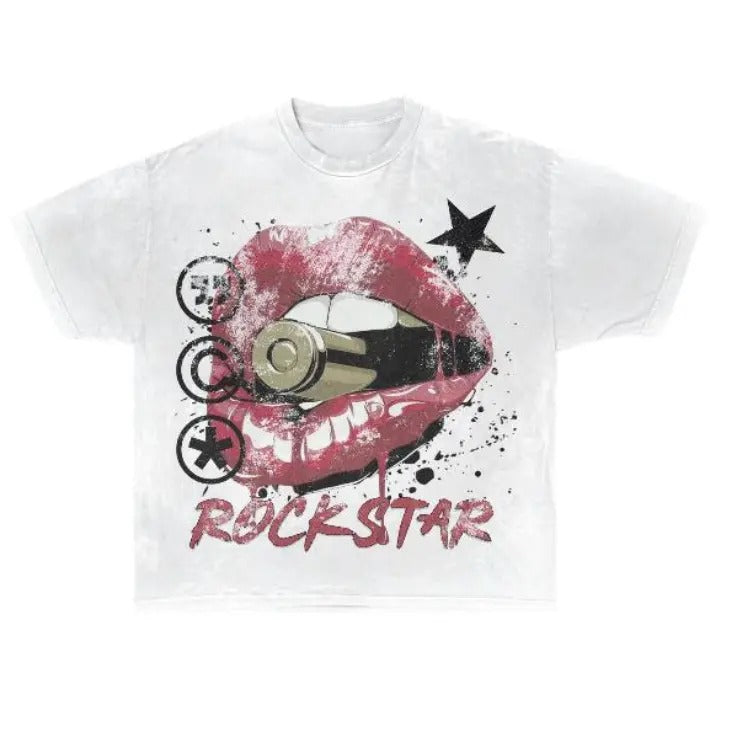 Rockstar T-Shirt Cotton Unisex T-Shirt, Crew Neck, Size S- 3XL, Menswear Top, Womenswear Top Underwear Streetwear Tshirt Tropical Round Neck Crewneck