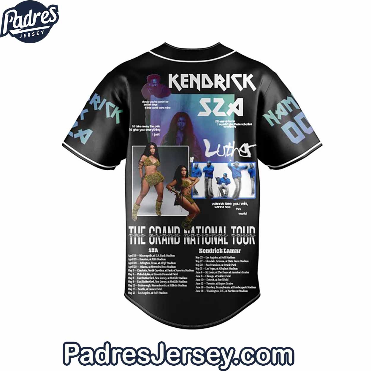 SZA And Kendrick Lamar The Grand National Tour Baseball Jersey - Padres Jersey Oasis: Elevate Your Baseball Style Game