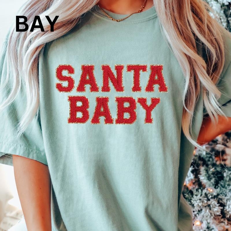 Santa Baby Faux Sparkling christmas shirt Women's Oversized Christmas Shirt - Festive Printed Design - Cotton, Comfortable Casual Top