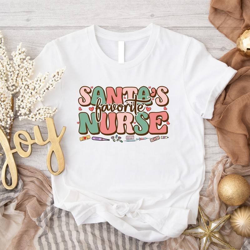 Santa's Favorite Nurse Shirt, Nurse Christmas T-Shirt, Matching Nursing School Xmas Tee, Nurse Student Gift Tee, Nurse Appreciation.